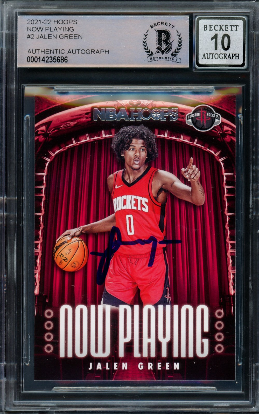 Jalen Green Signed 2021-22 NBA Hoops Now Playing RC 2 Rockets Auto 10 Beckett