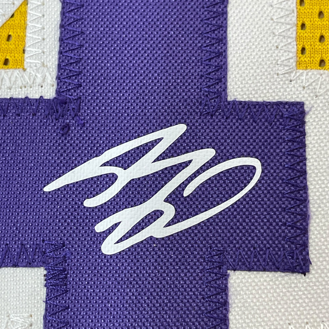 Framed Facsimile Autographed Shaquille O'Neal 33x42 Yellow Reprint Laser Jersey