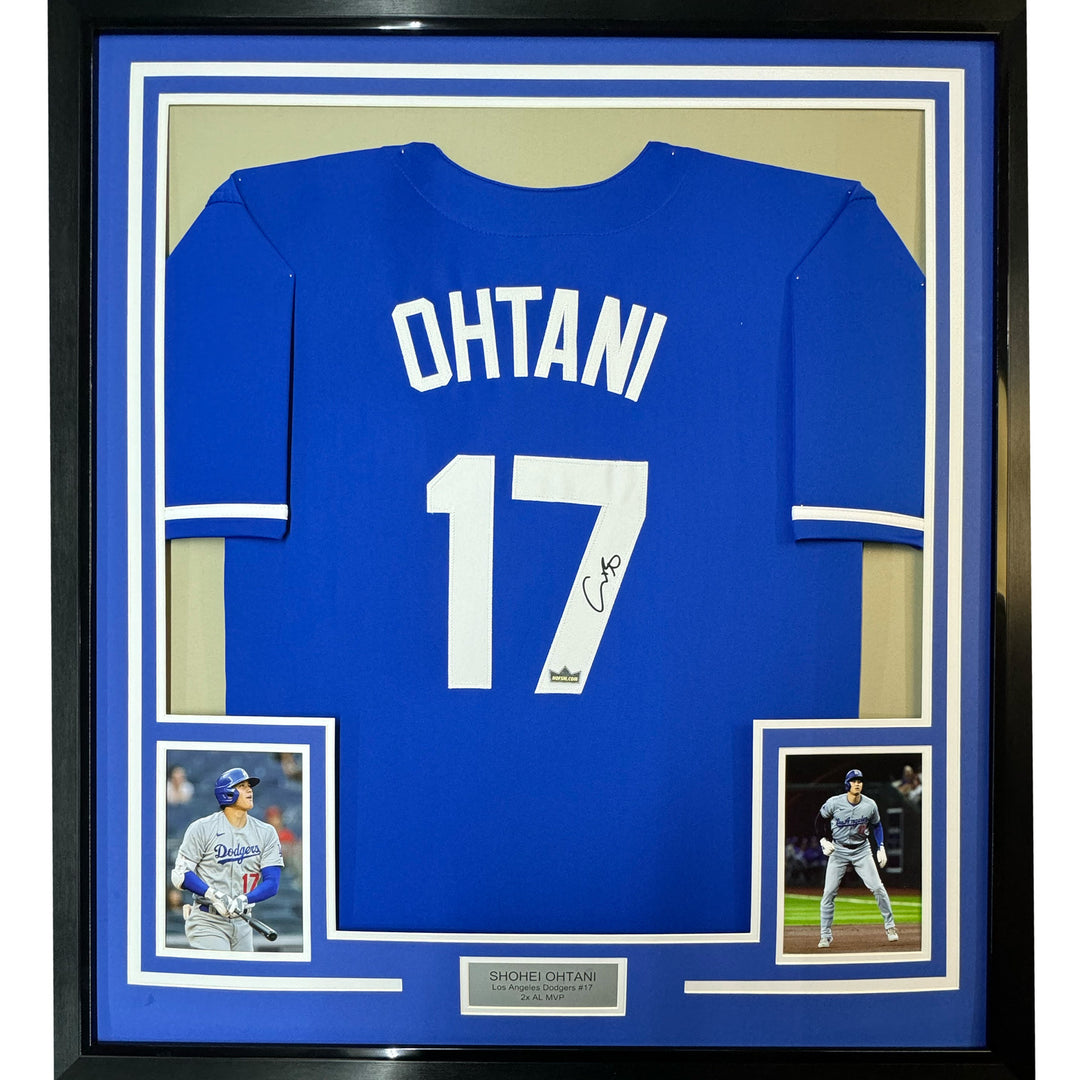 Framed Facsimile Autographed Shohei Ohtani 35x39 LA Blue Reprint Auto Jersey