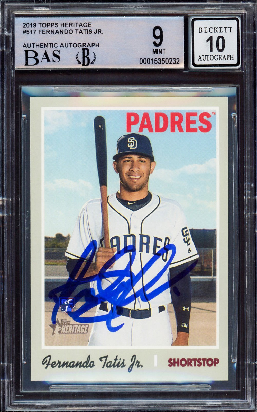 Fernando Tatis Jr. Auto 2019 Topps Heritage RC 517 Padres BGS 9 Auto 10 Beckett