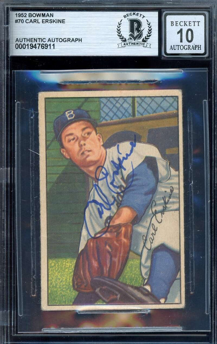 Carl Erskine Gem Mint 10 Beckett BAS Signed 1952 Bowman Autograph Dodgers