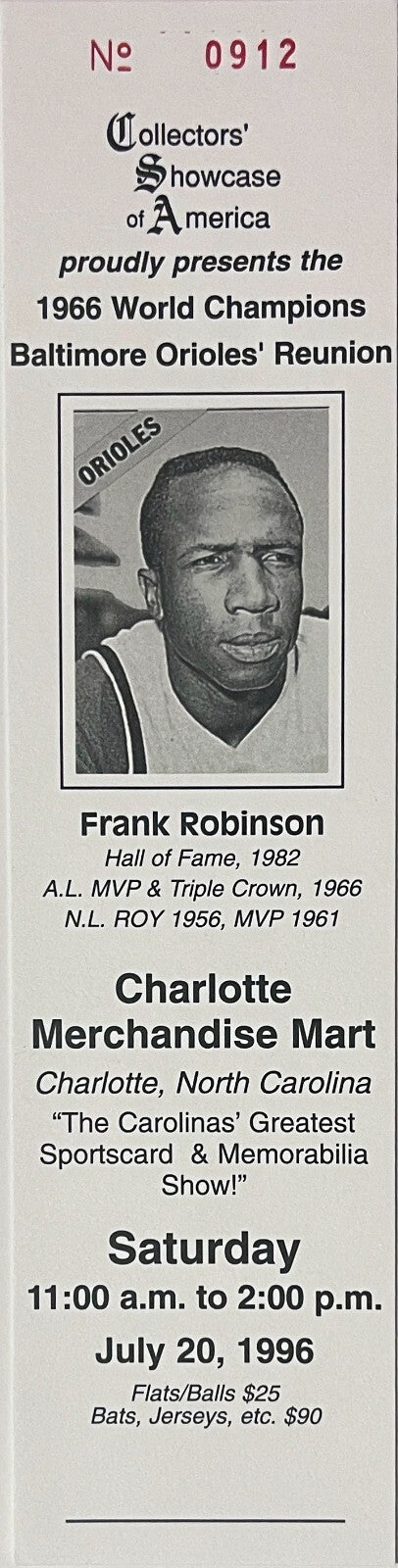 Frank Robinson signed Baltimore Orioles MLB 8x10 Photo- COA/Show Ticket (HOF/TC)