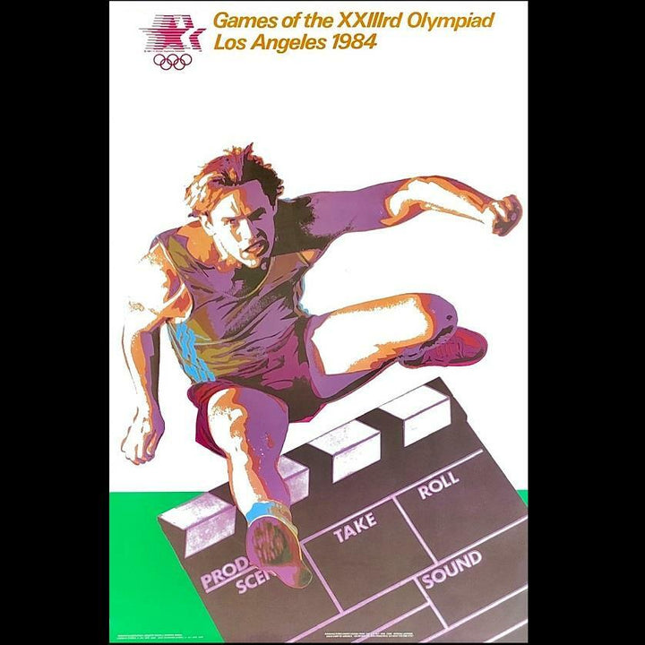 original 1984 Los Angeles LA Olympic Games 22x34 Clapboard Hurdler poster New