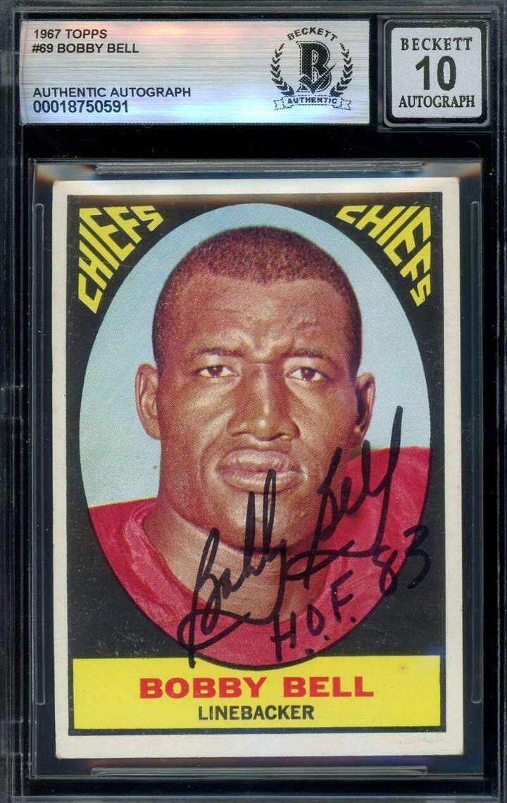 Bobby Bell Gem Mint 10 Beckett BAS Signed 1967 Topps Autograph Chiefs