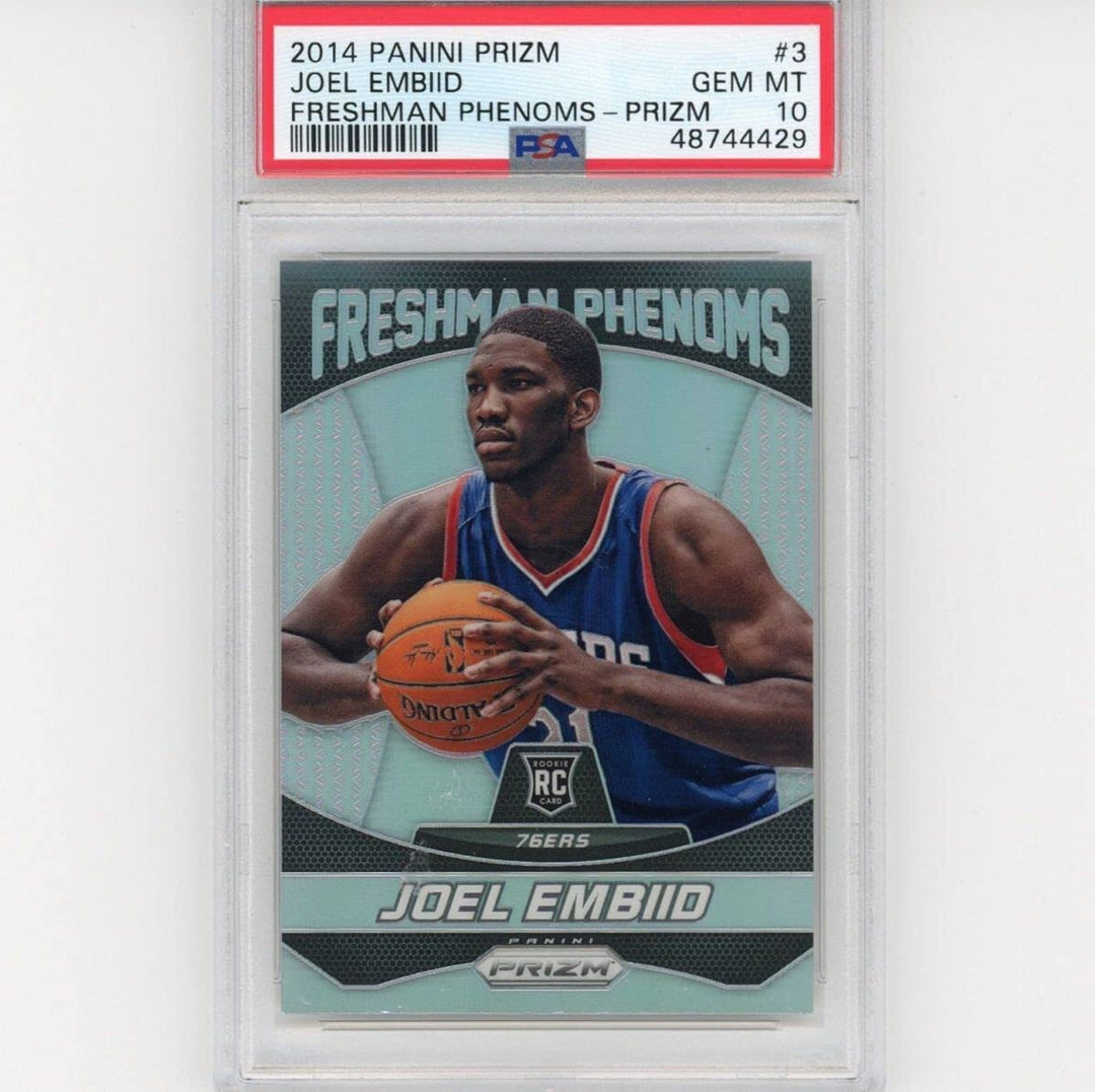 Graded 2014-15 Panini Prizm Joel Embiid #3 Freshman Phenoms Prizm Rookie RC Bask