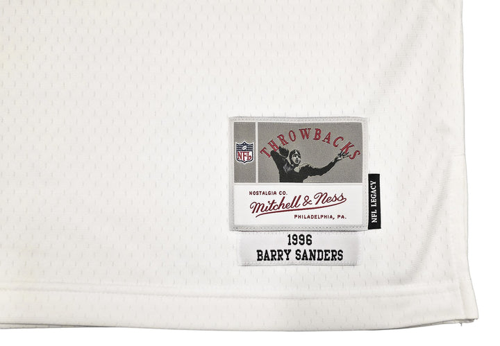 Lions Barry Sanders Auto White M&N 1996 NFL Legacy Throwback Jersey 48 Beckett