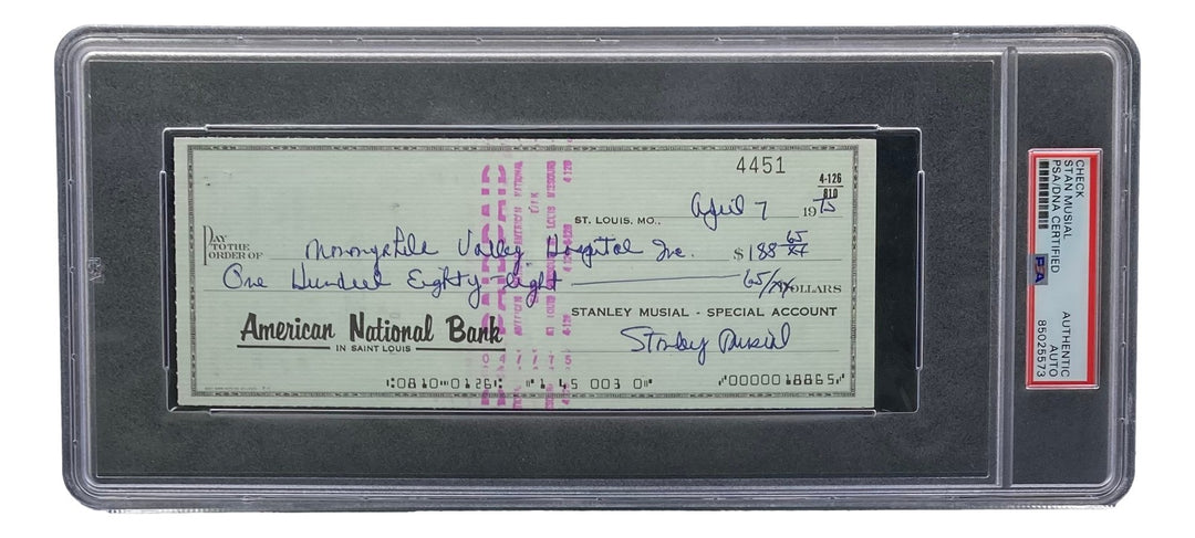 Stan Musial St. Louis Cardinals Signed  Bank Check PSA/DNA 85025573