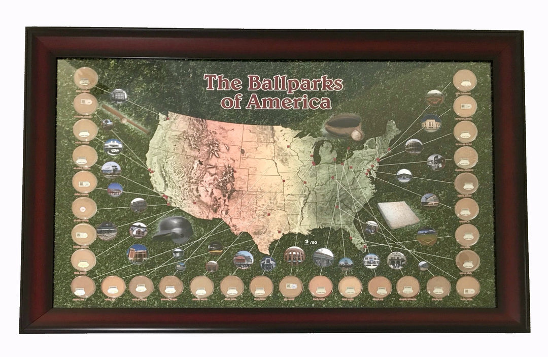MLB Stadium Game Used Dirt Map *** Pastime Edition #D /50** Collage COA Framed