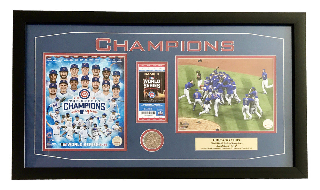 Chicago Cubs Game 7 World Series Game Used Dirt / Ticket Framed Champions 2016 2