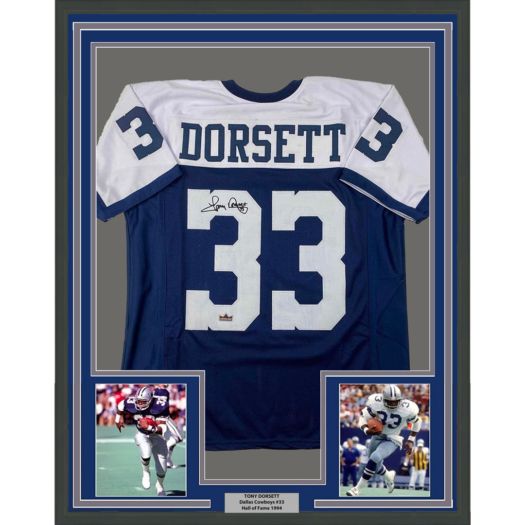 Framed Facsimile Autographed Tony Dorsett 33x42 Dallas Reprint Laser Auto Jersey