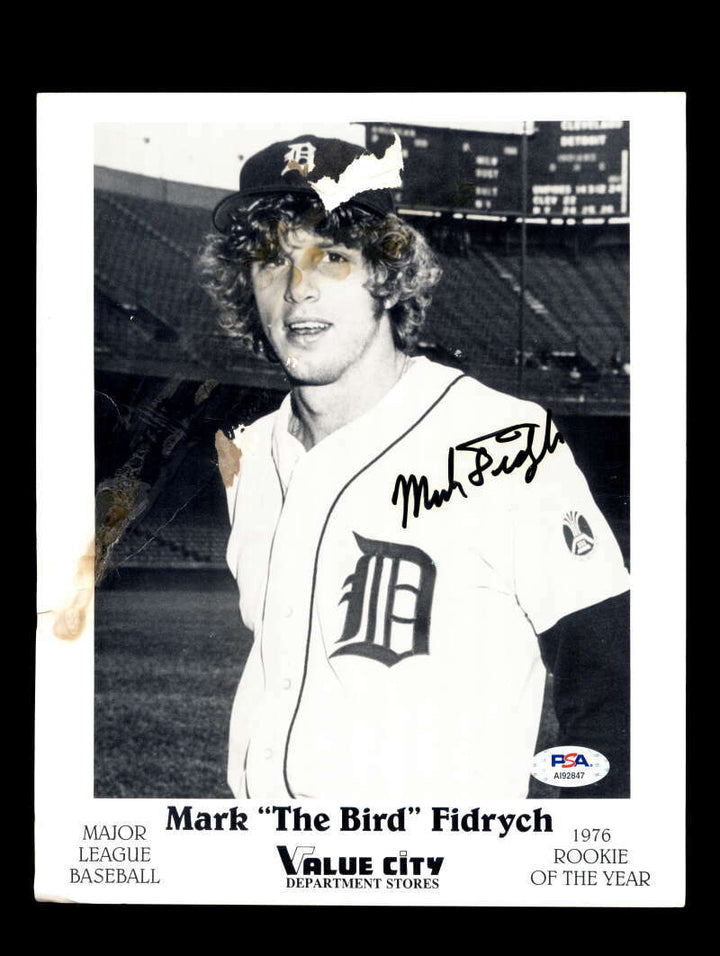 Mark Fidrych PSA DNA Coa Signed 8x10 Vintage Photo Autograph