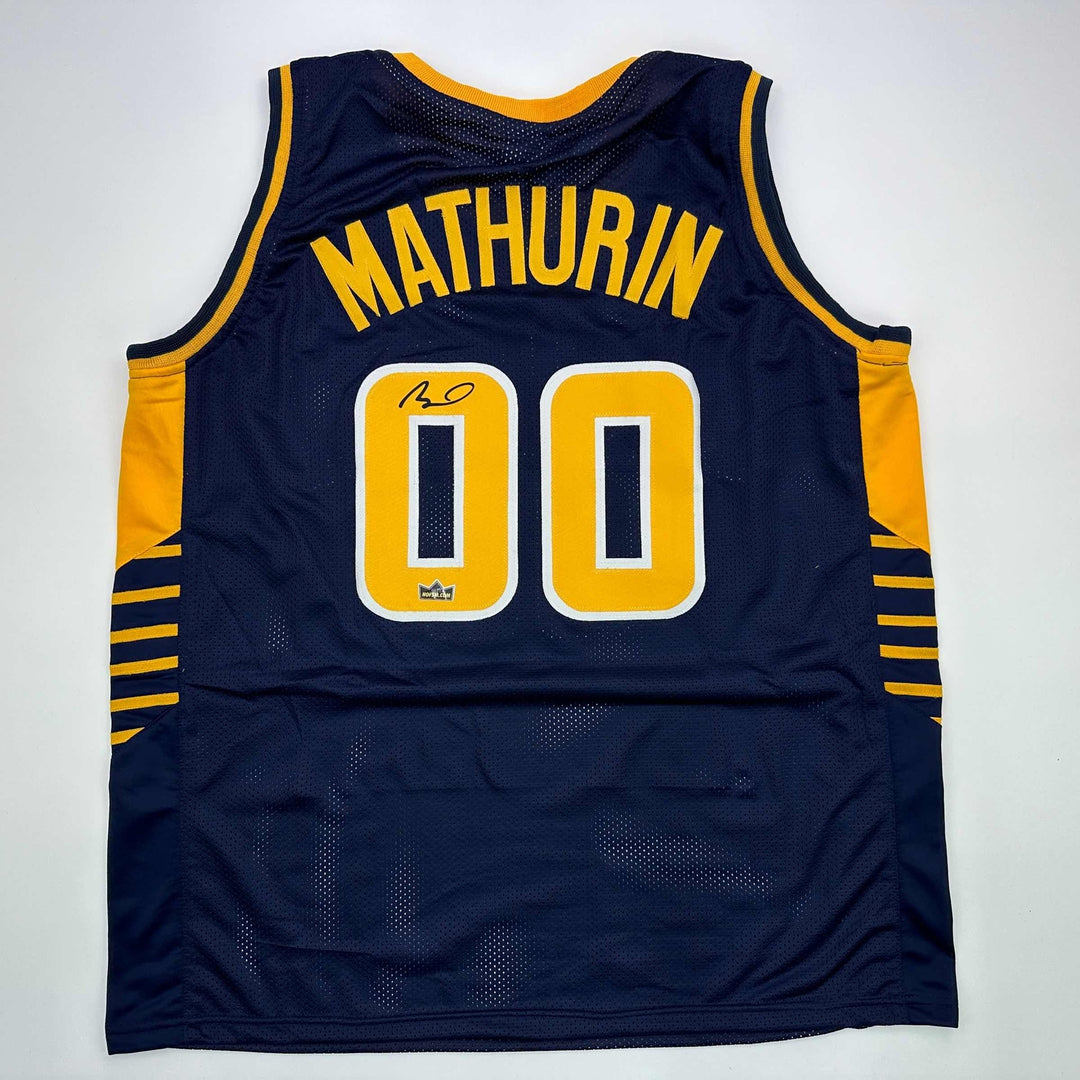 Facsimile Autographed Bennedict Mathurin Indiana Blue Reprint Jersey Men's XL