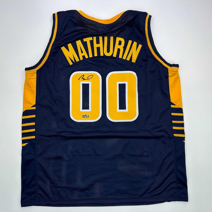 Facsimile Autographed Bennedict Mathurin Indiana Blue Reprint Jersey Men's XL