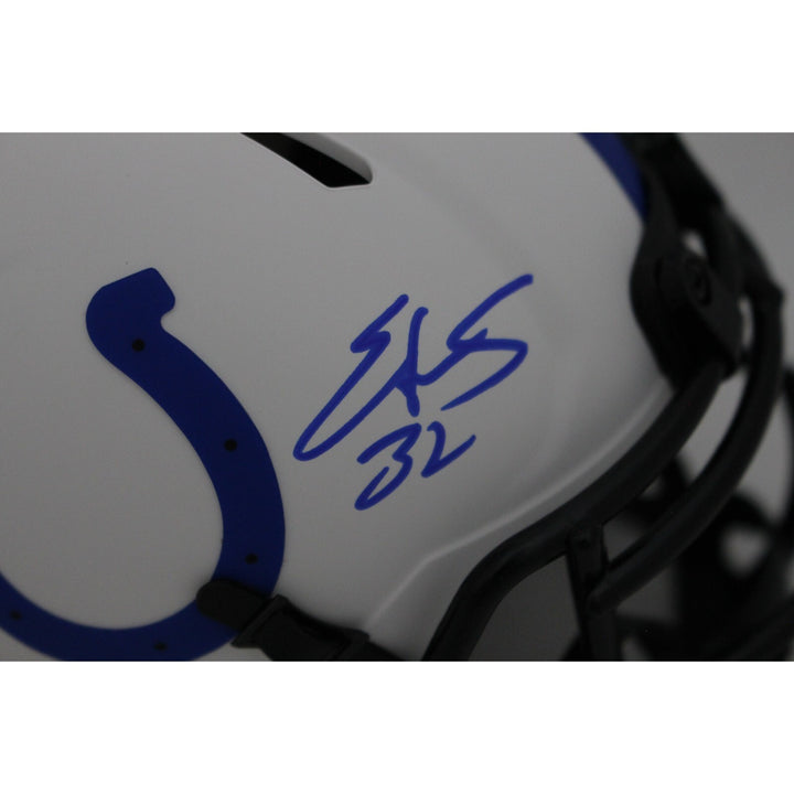 Edgerrin James Autographed Indianapolis Colts Lunar Mini Helmet Beckett 46478