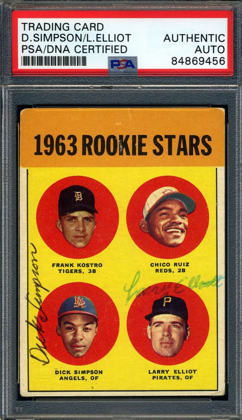 Dick Simpson Larry Elliot PSA DNA Signed 1963 Topps Rookie Stars Autograph