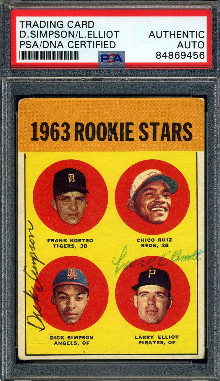 Dick Simpson Larry Elliot PSA DNA Signed 1963 Topps Rookie Stars Autograph