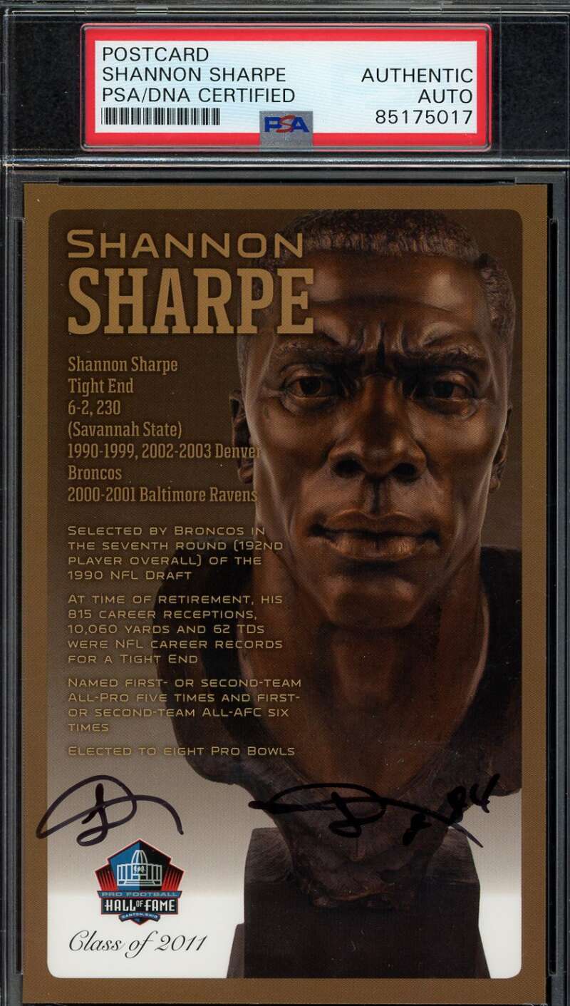 Shannon Sharpe PSA DNA Signed Hall of Fame Bronze Bust Postcard /150 Autograph