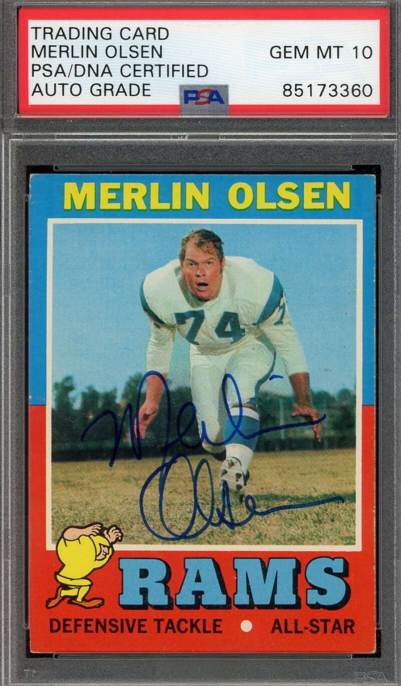 Merlin Olsen Gem Mint 10 PSA DNA Signed 1971 Topps Autograph