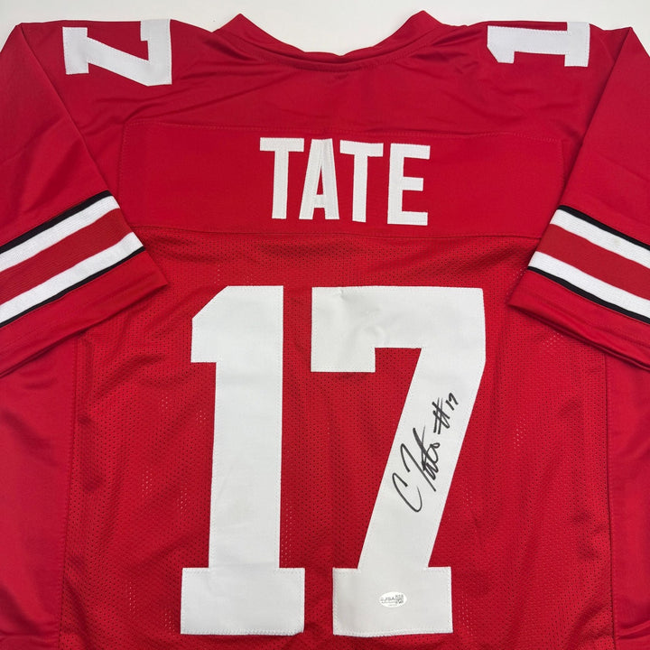 Autographed/Signed Carnell Tate Ohio State Red College Football Jersey JSA COA