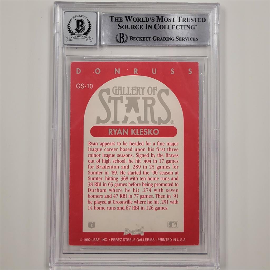 Ryan Klesko signed 1992 Leaf Donruss Gallery of Stars #GS10 RC card BAS 10 auto