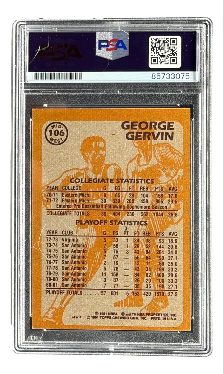 George Gervin Signed In Silver 1981 Topps #106 Spurs Trading Card PSA/DNA
