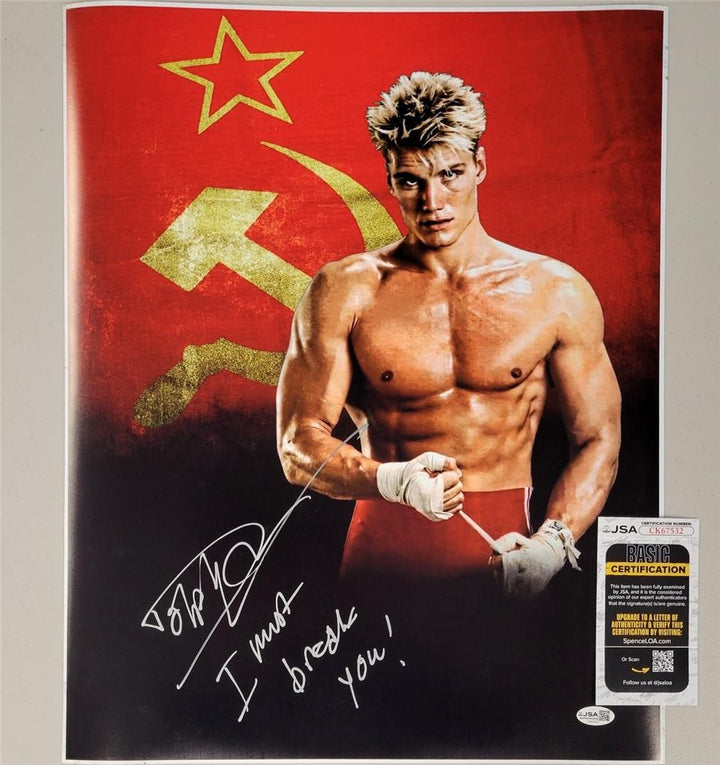 Dolph Lundgren signed Drago Quote Inscription 16x20 photo Rocky auto (B) ~ JSA