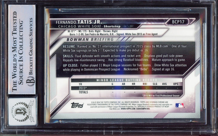 Fernando Tatis Jr Auto 2016 Bowman Chrome Prospect RC BCP17 Sig 10 Beckett