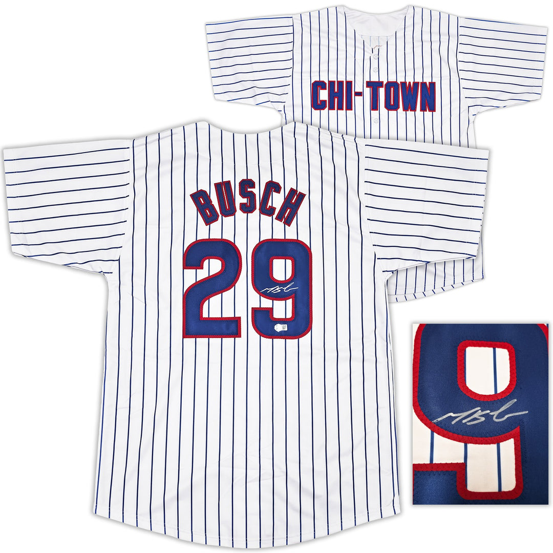 Chicago Cubs Michael Busch Signed White Pinstripes Jersey Beckett Witness