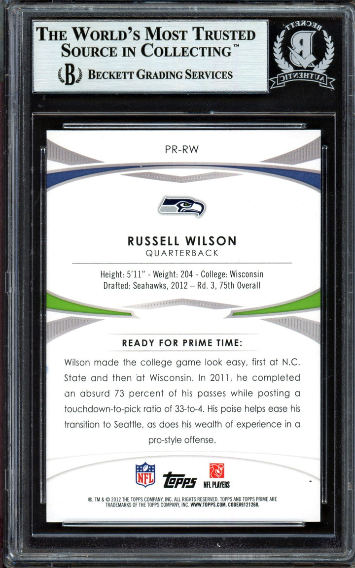 Russell Wilson Signed 2012 Topps Prime Primed Rookies RC PR-RW Seahawks Beckett