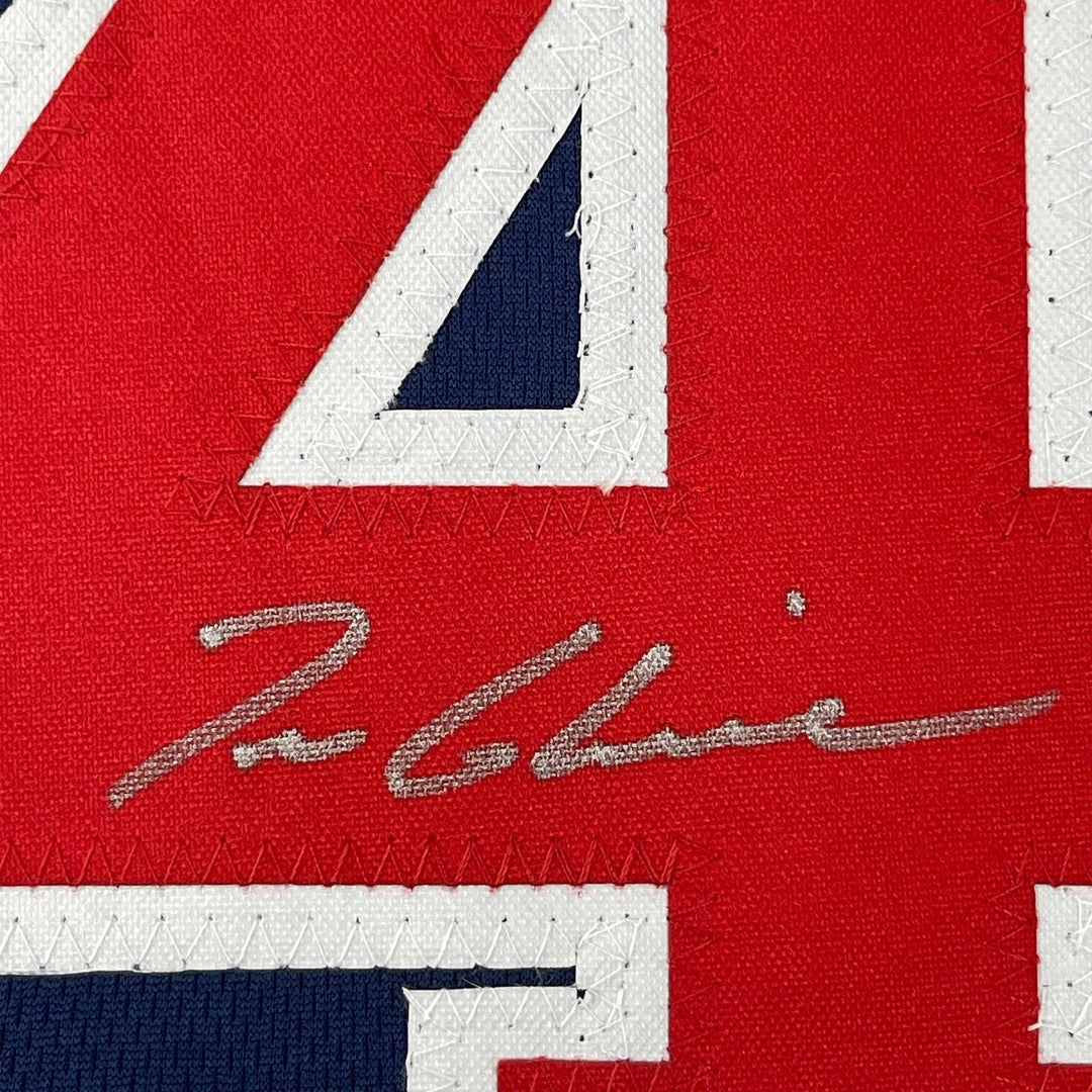 Framed Autographed/Signed Tom Glavine 35x39 Atlanta Blue Jersey JSA COA