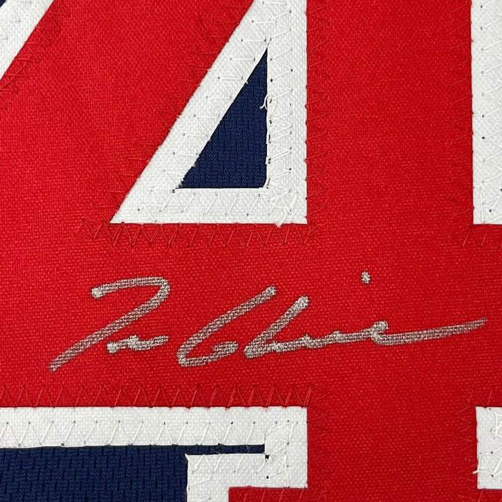 Framed Autographed/Signed Tom Glavine 35x39 Atlanta Blue Jersey JSA COA
