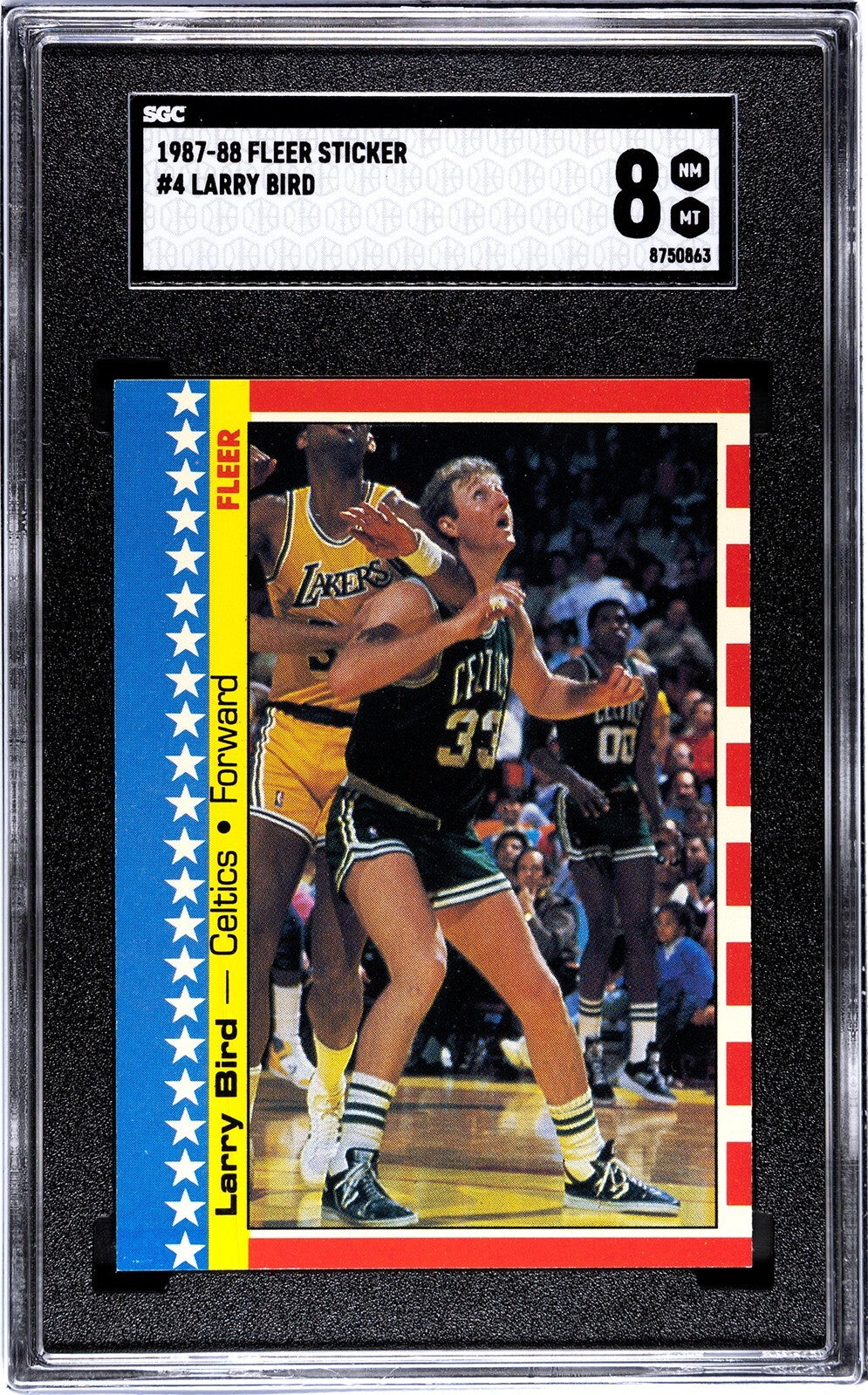 Larry Bird 1987-88 Fleer Sticker/Card #4- SGC Graded 8 NM-MT (Celtics/HOF)