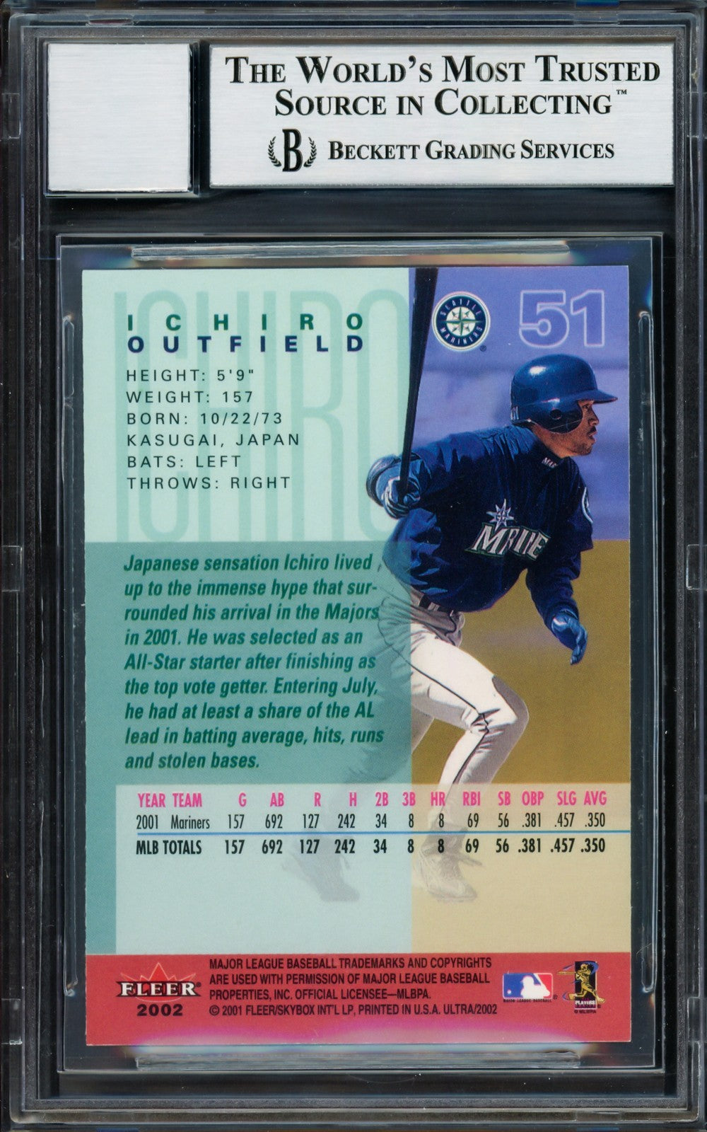 Ichiro Suzuki Signed 2002 Fleer Ultra Card 51 Mariners Auto GM 10 Beckett