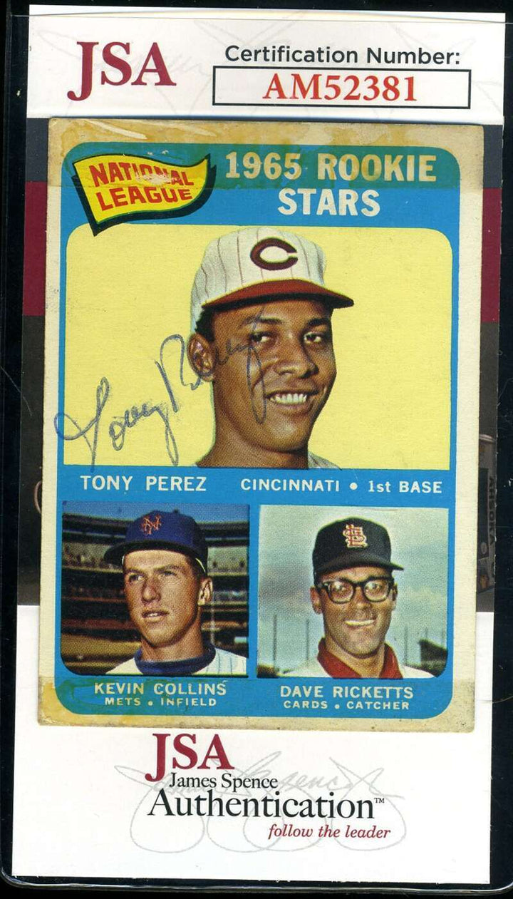 Tony Perez JSA Coa Vintage Signed 1965 Topps Rookie Stars Autograph