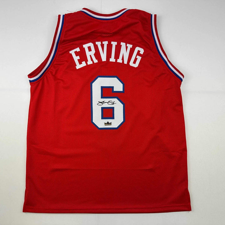 Facsimile Autographed Julius Dr J Erving Philadelphia Red Reprint Auto Jersey XL