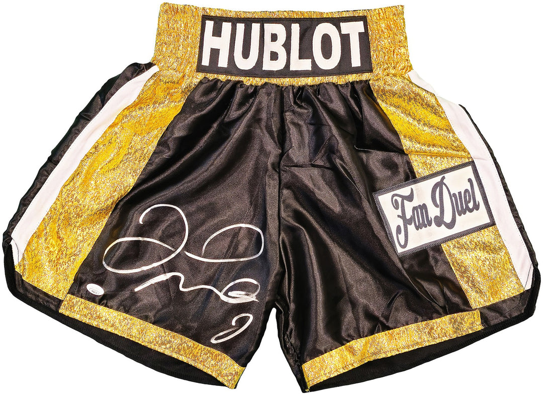 Floyd Mayweather Jr Autographed Signed Black & Gold Boxing Trunks JSA