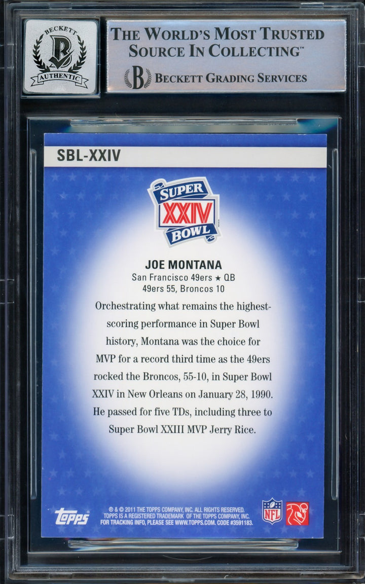 Joe Montana Auto 2011 Topps SB Legends Card SBL-XXIV 49ers Auto 10 Beckett