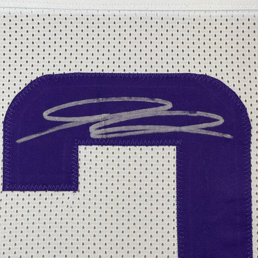 Framed Autographed/Signed Jordan Addison 33x42 Minnesota White Jersey BAS COA