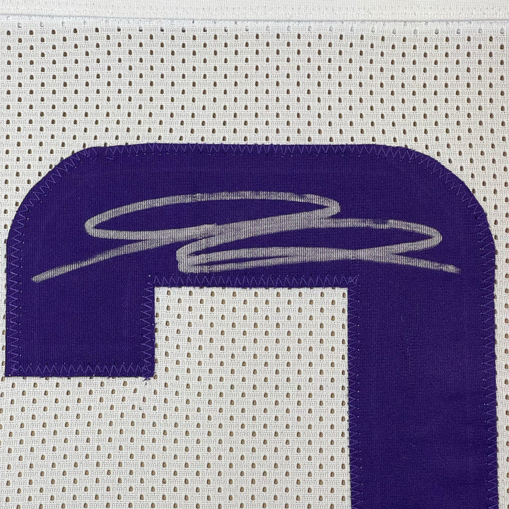 Framed Autographed/Signed Jordan Addison 33x42 Minnesota White Jersey BAS COA