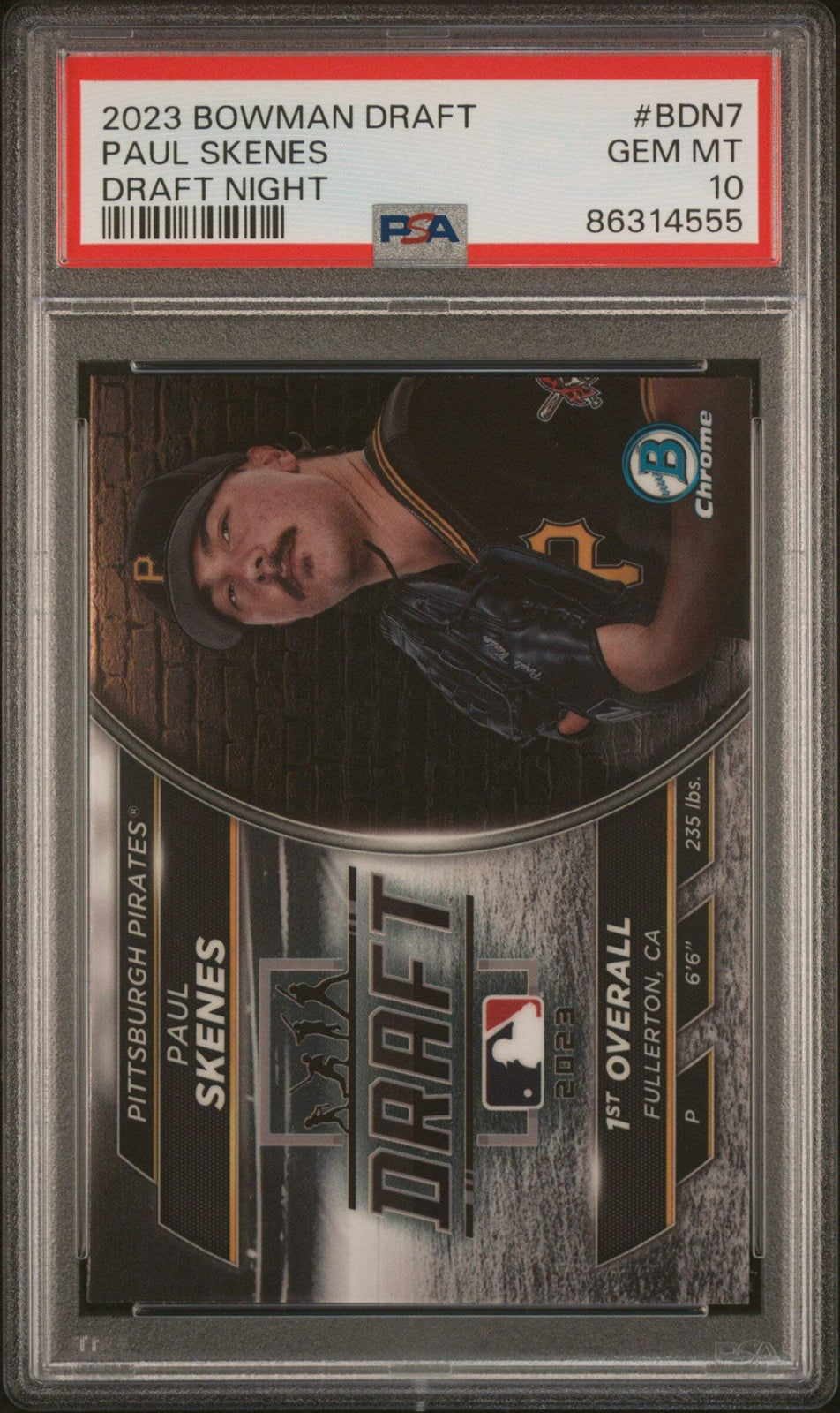 Graded 2023 Bowman Draft Paul Skenes #BDN7 Draft Night RC Baseball Card PSA 10