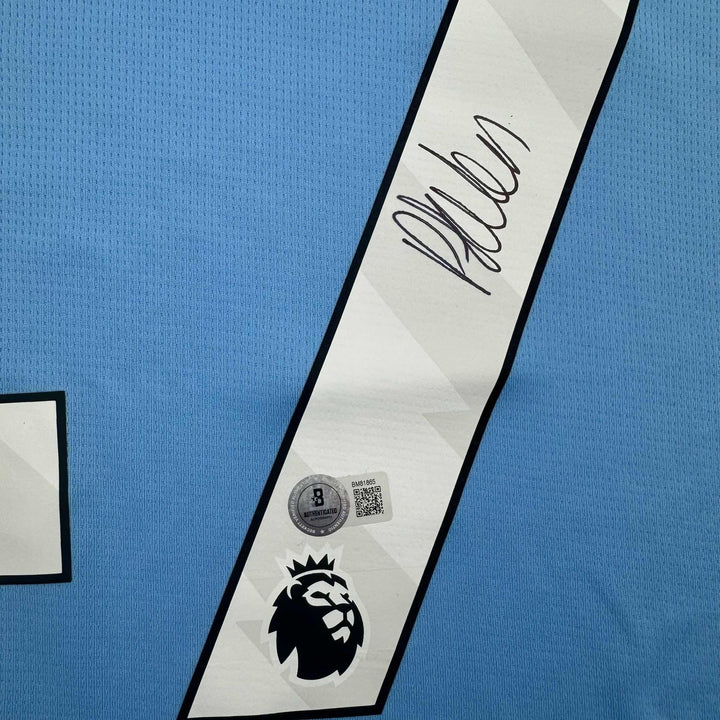 Framed Autographed/Signed Phil Foden 35x39 Man City Blue Jersey BAS COA #3
