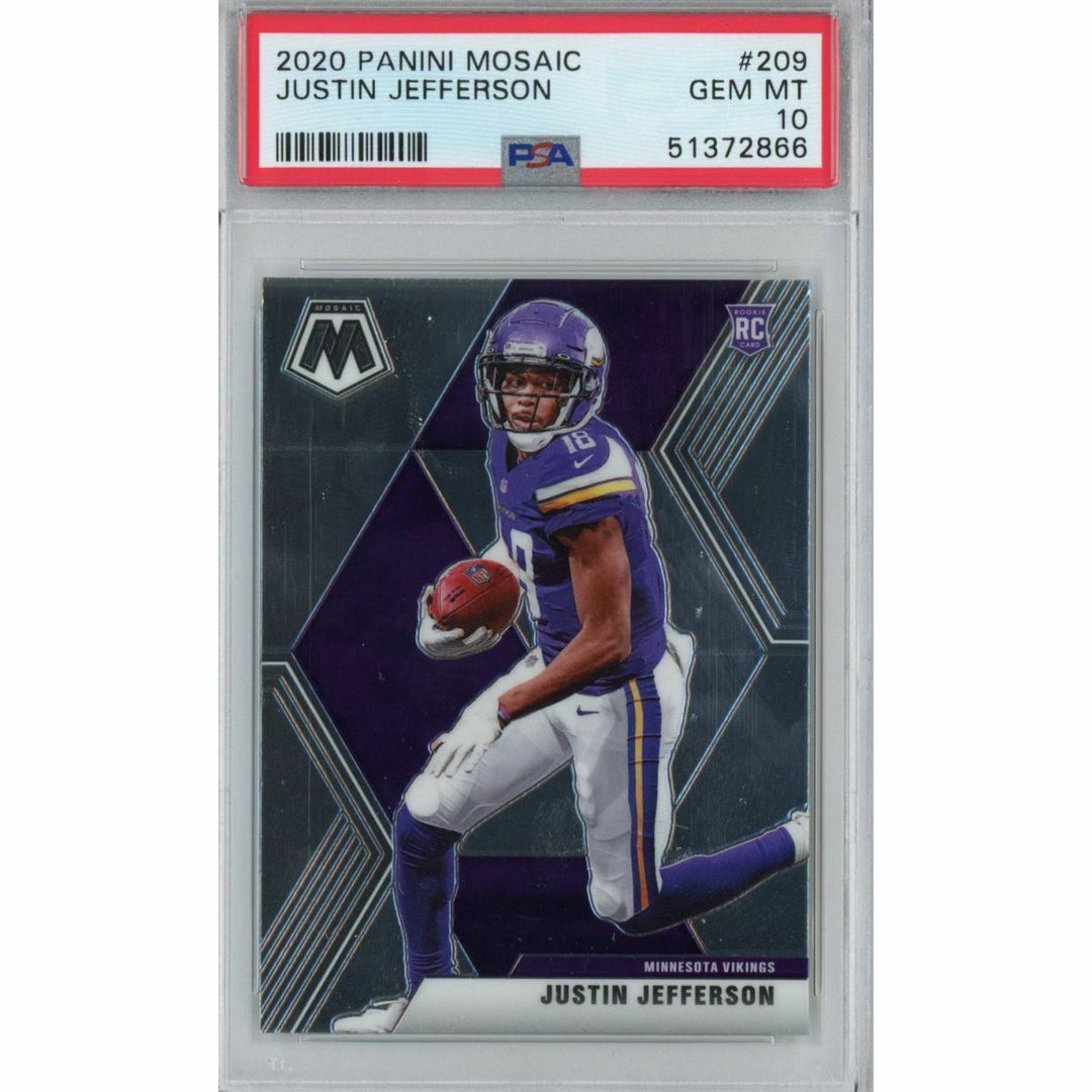 Graded 2020 Panini Mosaic JUSTIN JEFFERSON #209 Rookie RC Football Card PSA 10