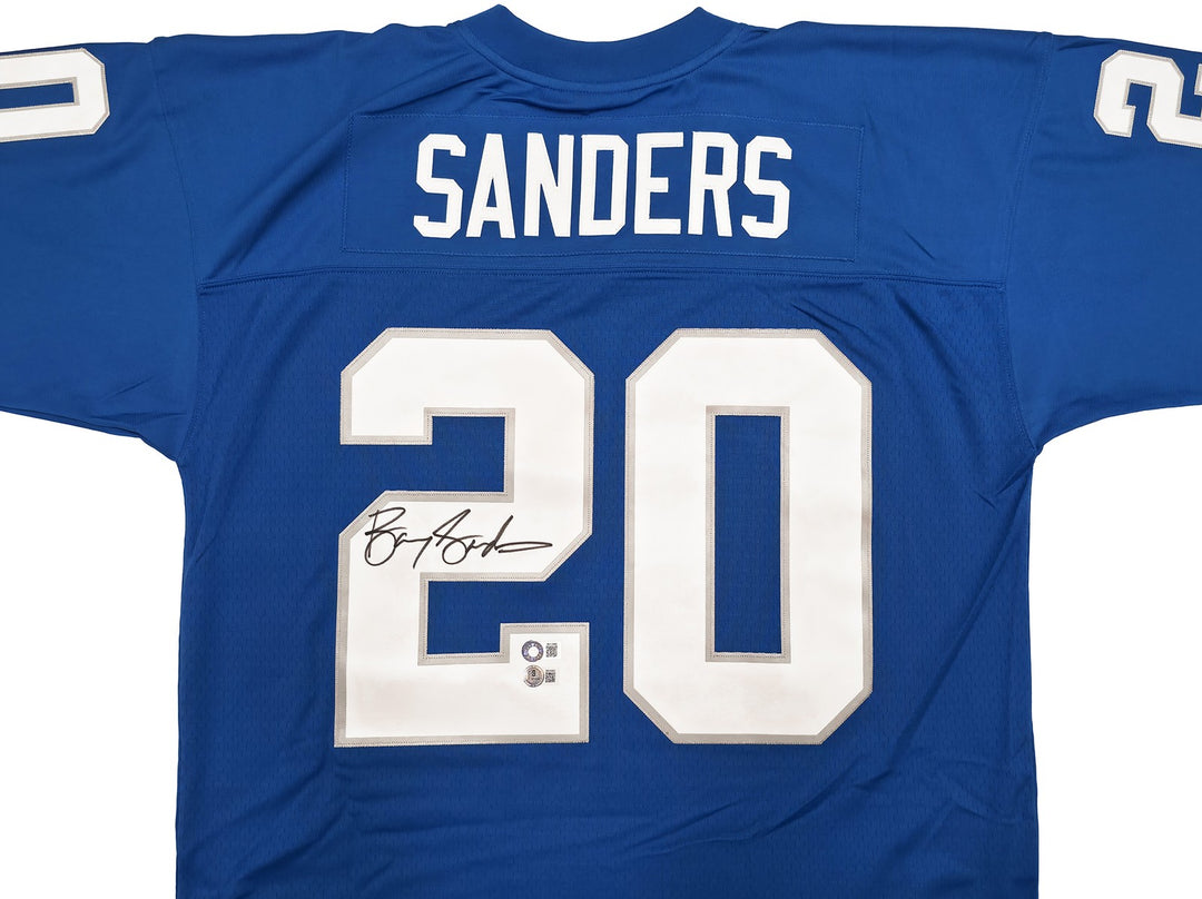 Lions Barry Sanders Auto Blue M&N 1996 NFL Legacy Throwback Jersey 44 Beckett