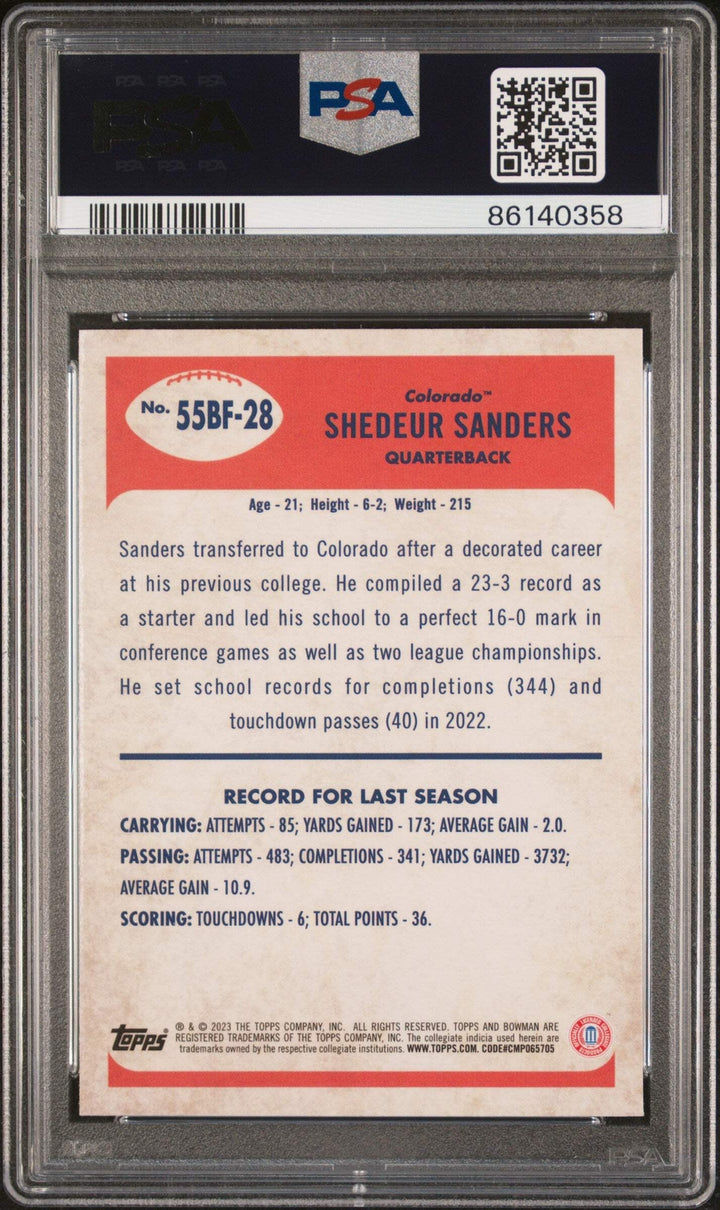 Graded 2023 Topps Bowman U Shedeur Sanders #55BF28 1955 RC Football Card PSA 10