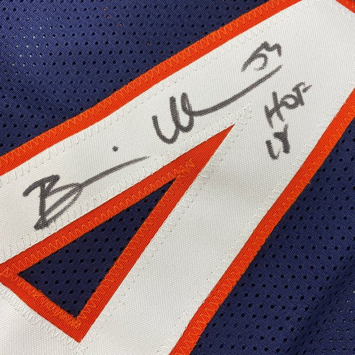 Autographed/Signed Brian Urlacher HOF 18 Chicago Blue Jersey Beckett COA