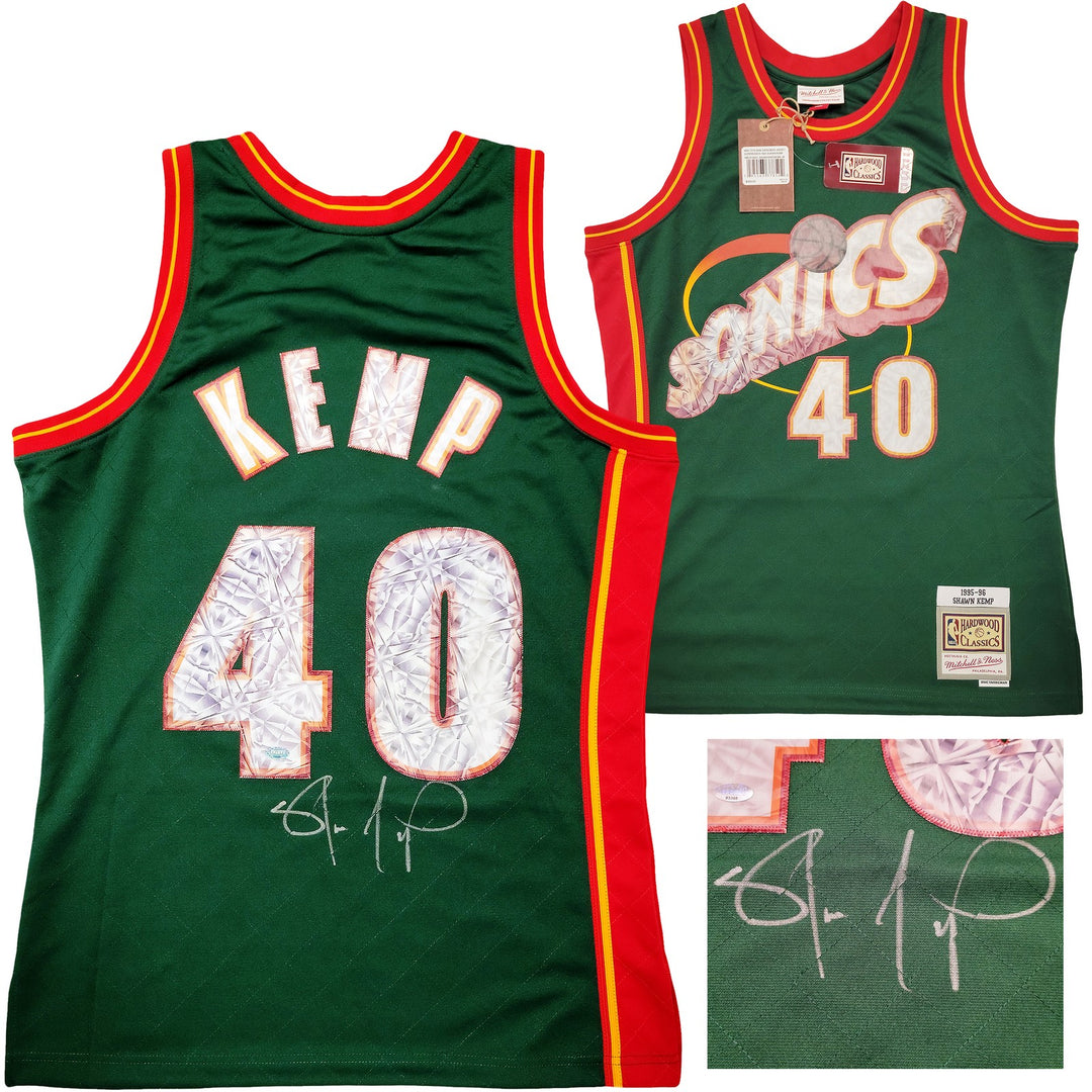 Sonics Shawn Kemp Auto Green Auth Mitchell Ness HWC Swingman Jersey NBA Top 75 M