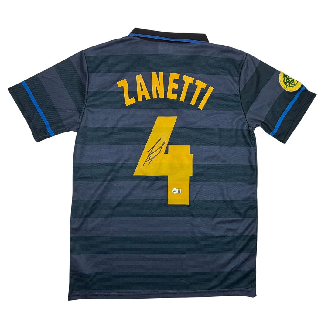 Autographed/Signed Javier Zanetti Inter Milan Navy Soccer Jersey Beckett BAS COA