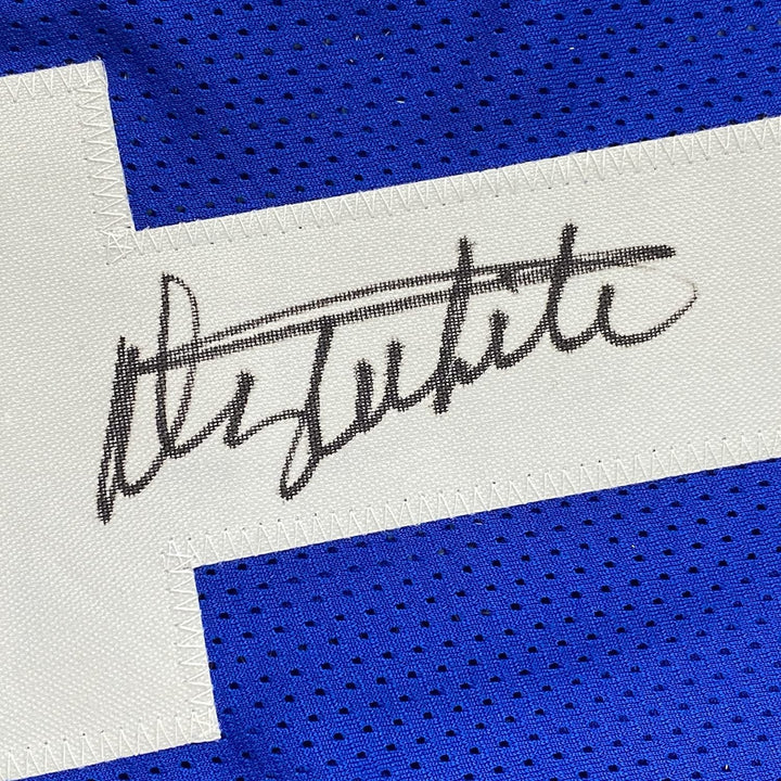 Framed Signed Danny White 35x39 Dallas Retro Blue Jersey JSA COA