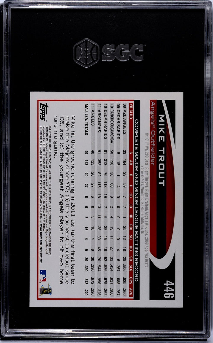 Mike Trout 2012 Topps Card #446- SGC Graded 9.5 Mint+ (Los Angeles Angels)