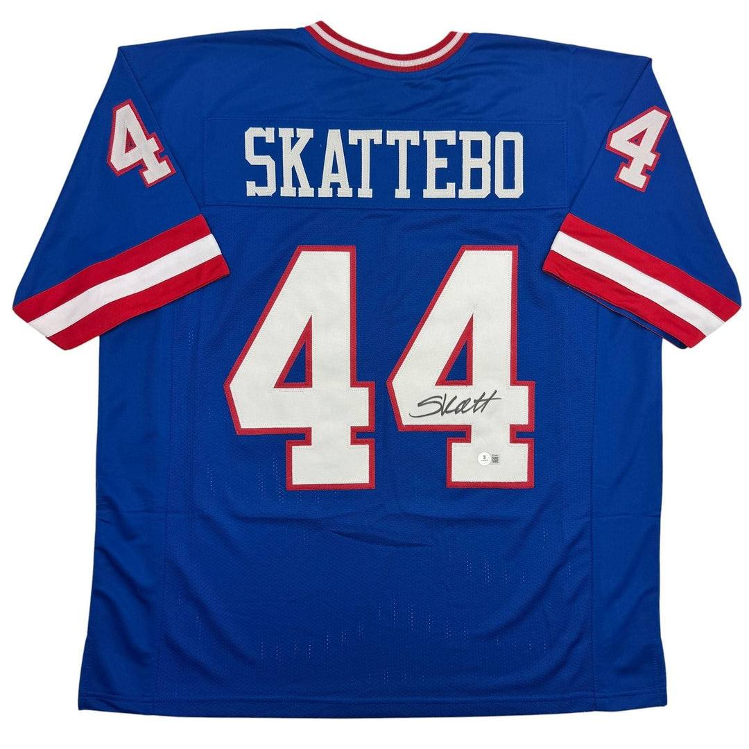 Autographed/Signed Cam Skattebo New York Blue Retro Jersey Beckett BAS COA